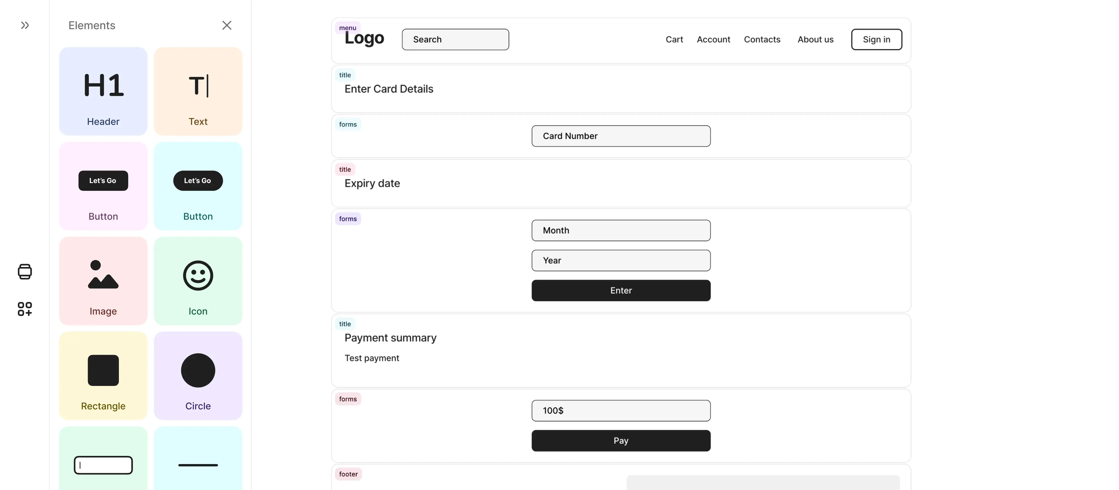 Interface of User flow tool by flowmapp. Logical blocks, connected with each other