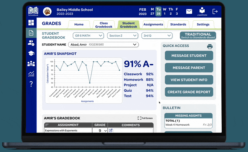 GIF scrolling down to show the entire Student Gradebook page