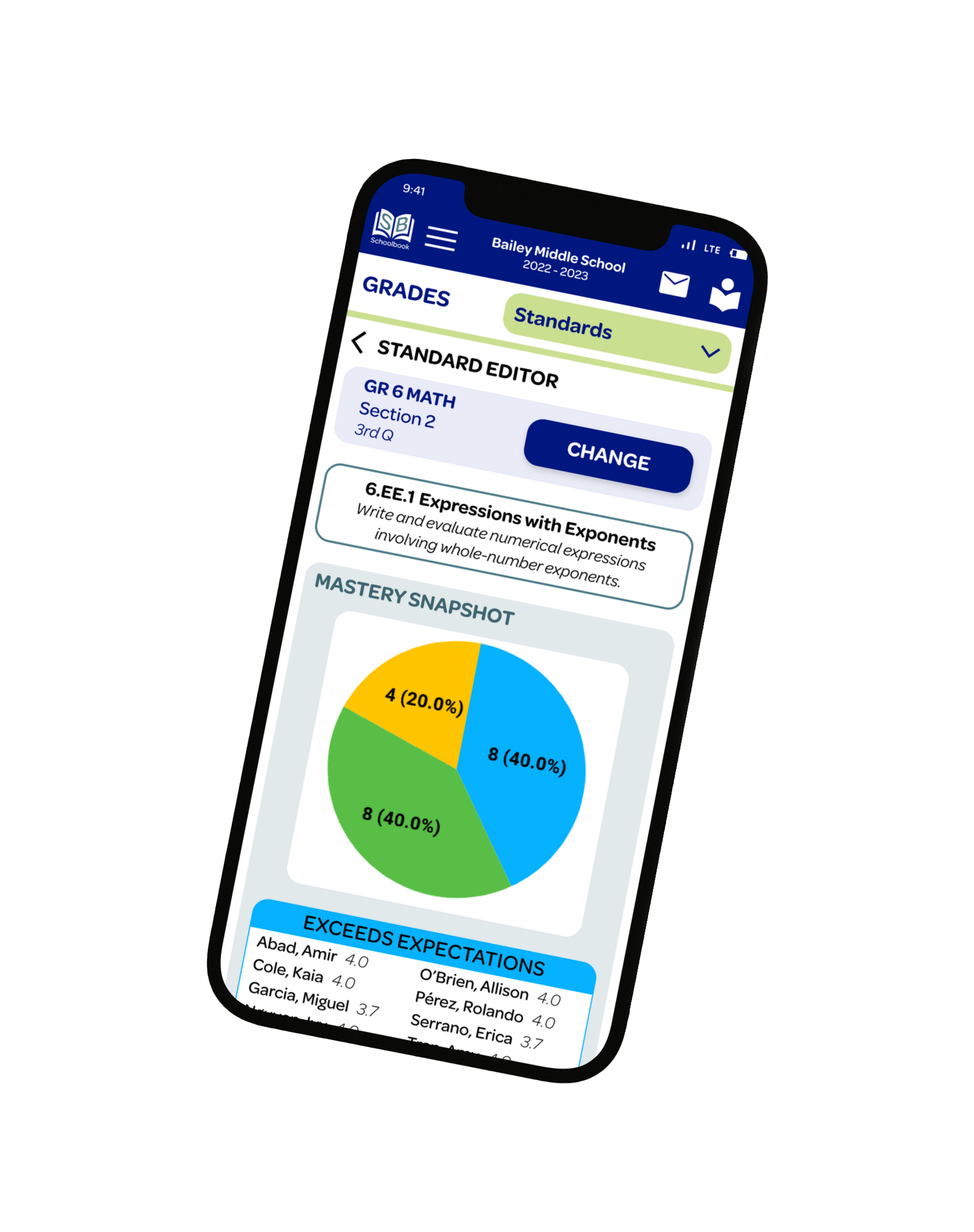 Phone showing Standards Mastery Snapshot