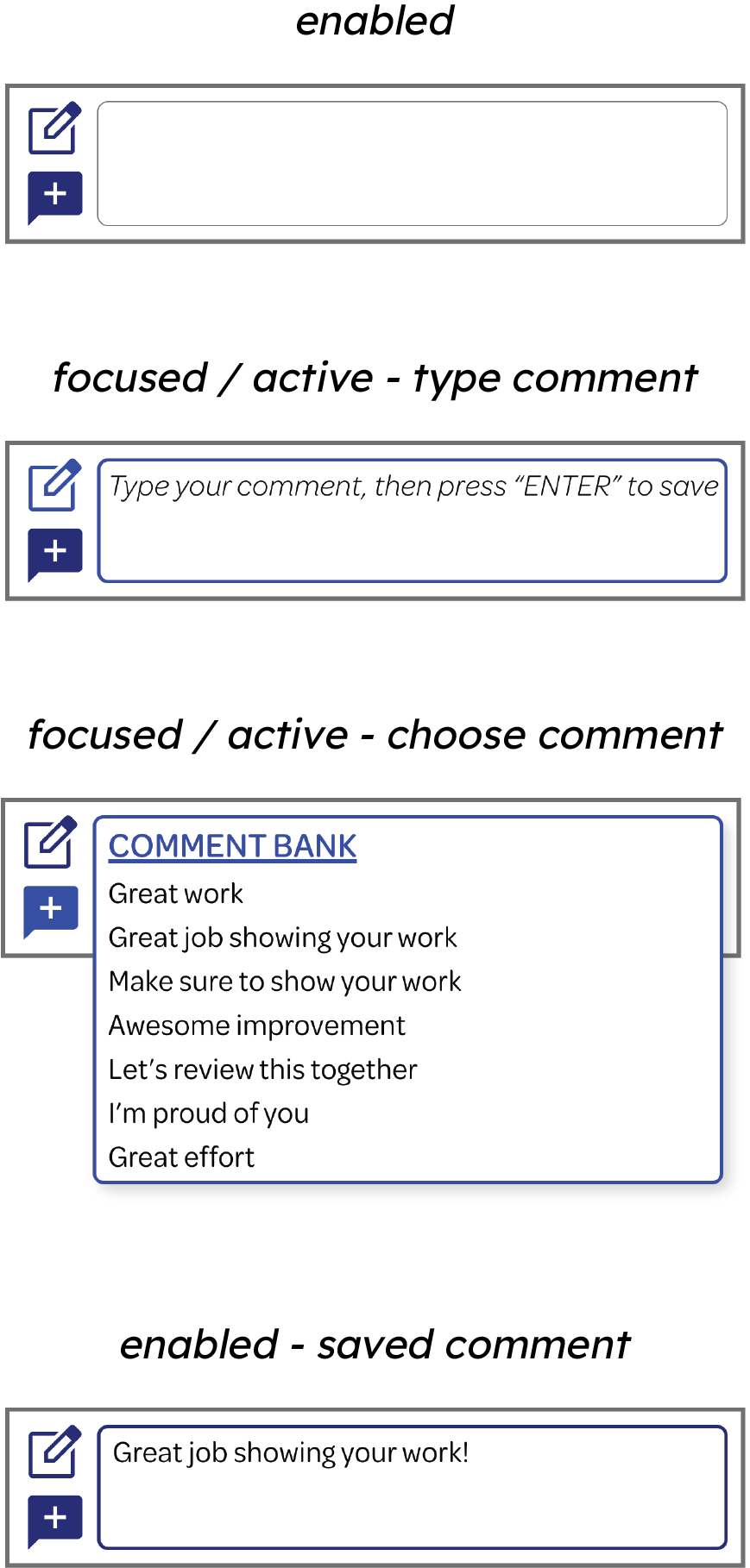 Different states of comment box