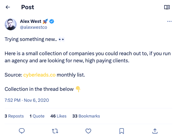 Cyberleads Viral Tweet November