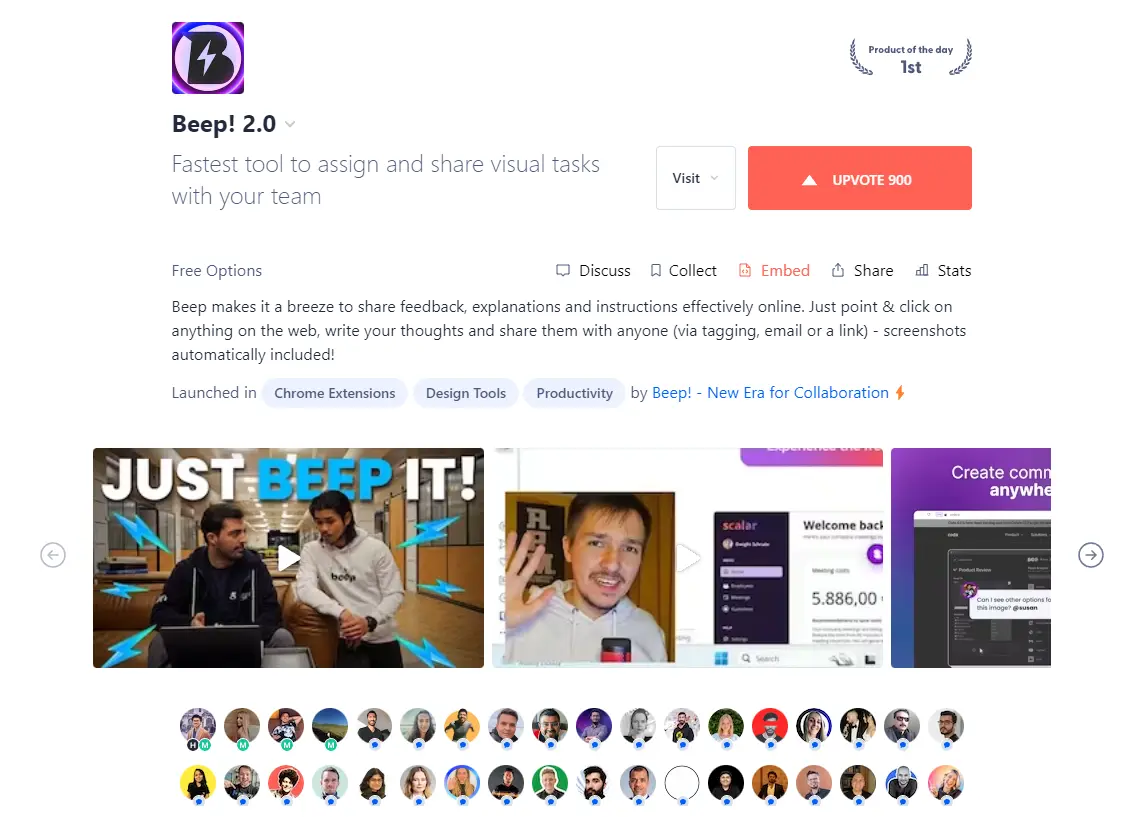 Beep Product Hunt launch page