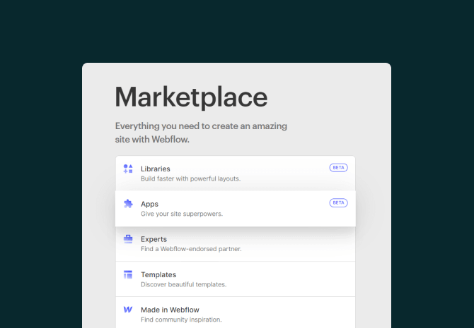 Step 1: Install the application from the Webflow Marketplace – Find the app manually under Apps → Analytics Image