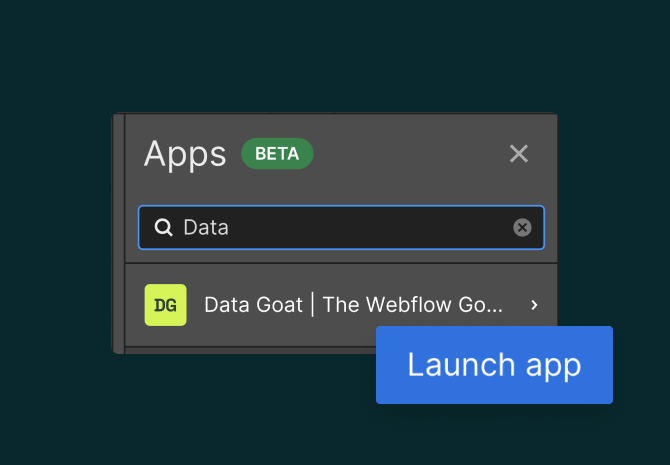 Step 7: Find the Datagoat app and launch it — Click on the blue
Launch app
button Image