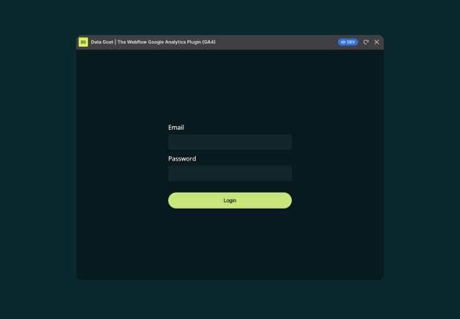 Step 8: Log in using your Data Goat credentials — Enter your email and password associated with your Data Goat account to access the application within Webflow Designer Image