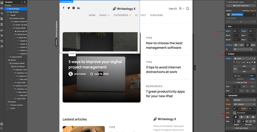 Design pop-up modal wrapper
