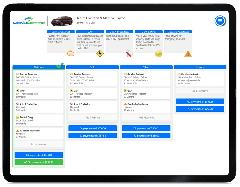 Top F&I Menu Software Company | MenuMetric