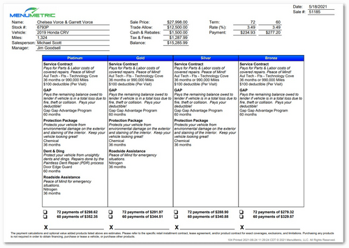 F&I Printed Menu | MenuMetric