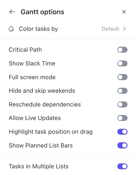 Gantt Options in ClickUp