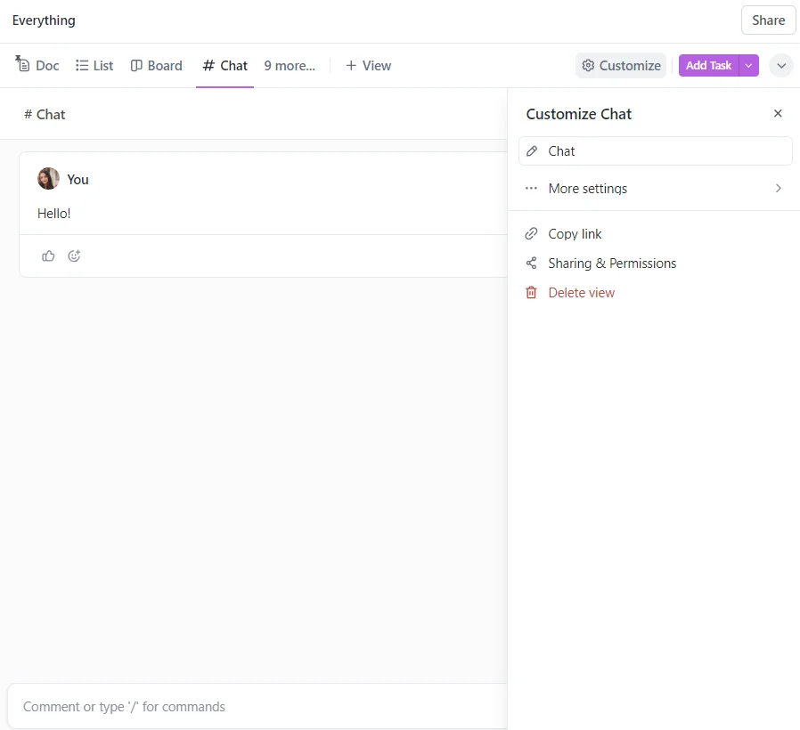 Chat View in ClickUp