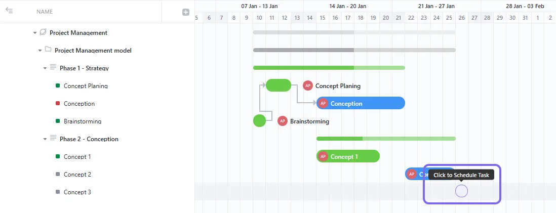 Scheduling Tasks in Gantt View