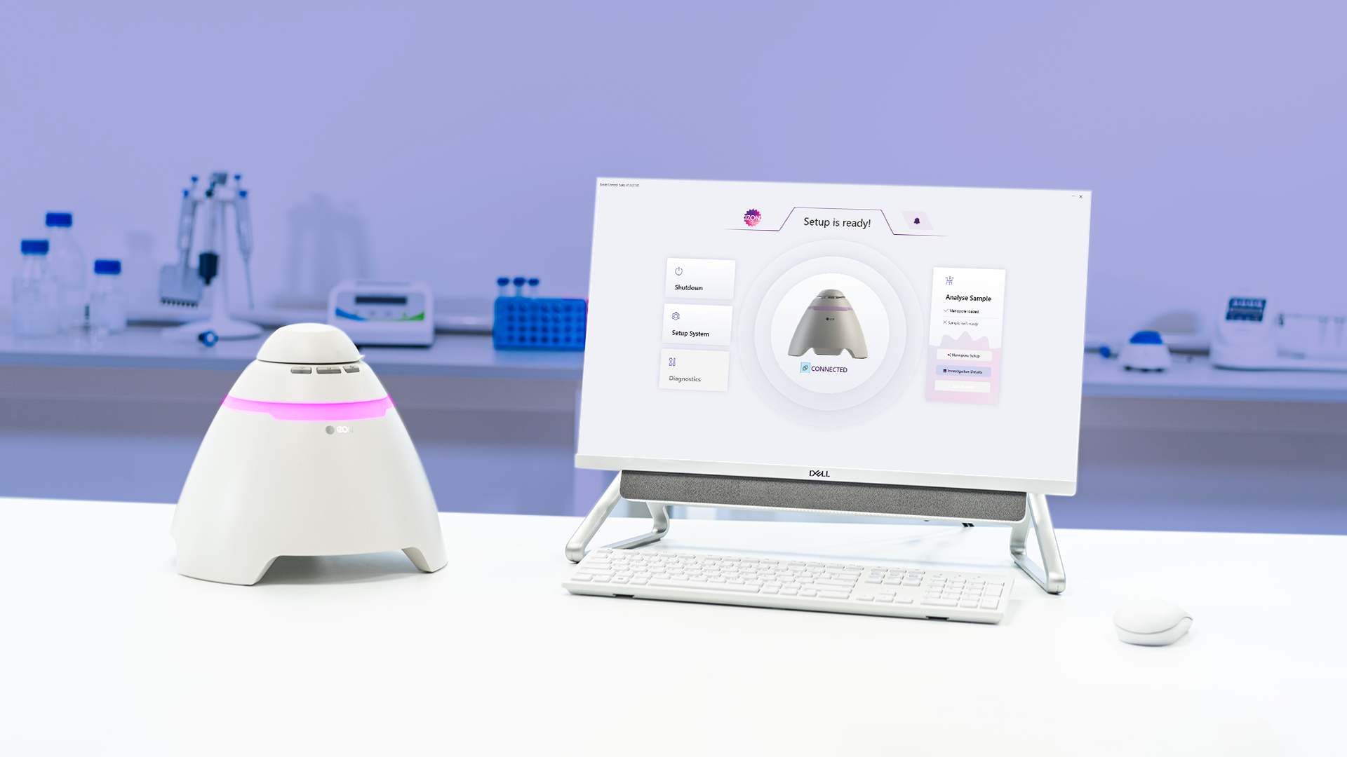 Exoid instrument and control computer sitting on a laboratory benchtop