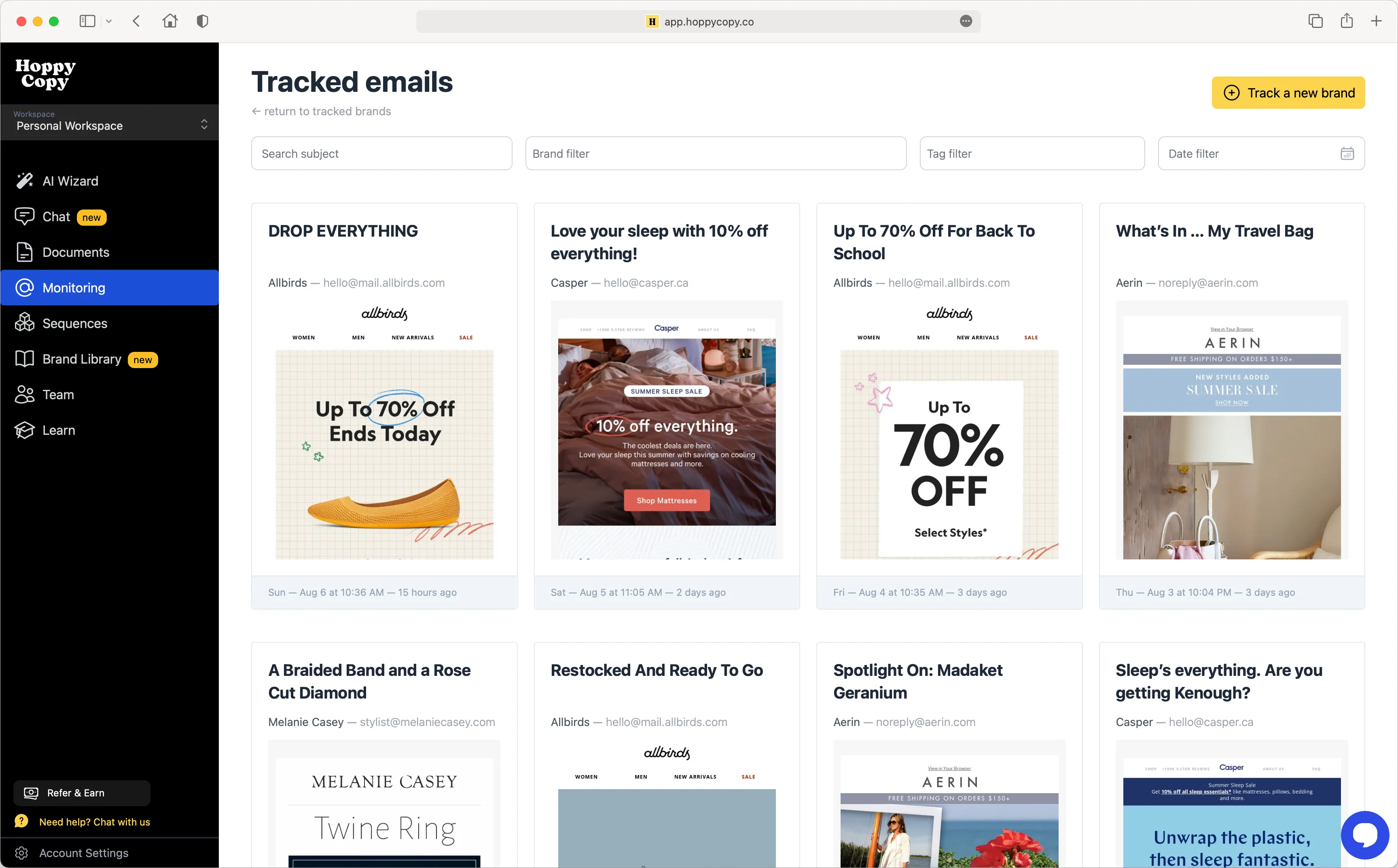 Competitor Email Monitoring Hoppy Copy