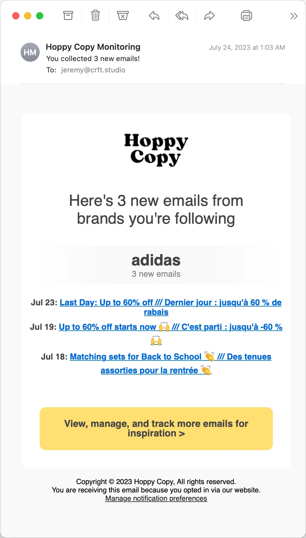 Competitor Email Monitoring Hoppy Copy