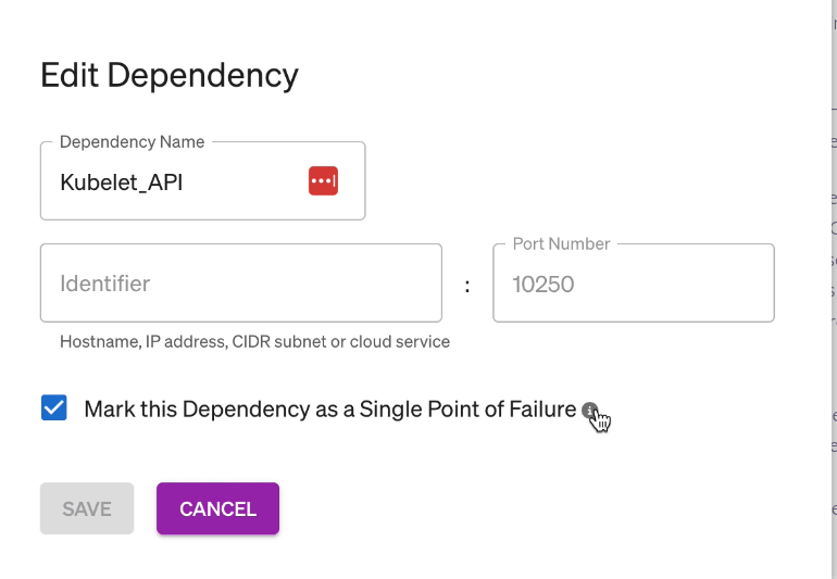 Screenshot of the SPOF checkbox in the Edit Dependency screen