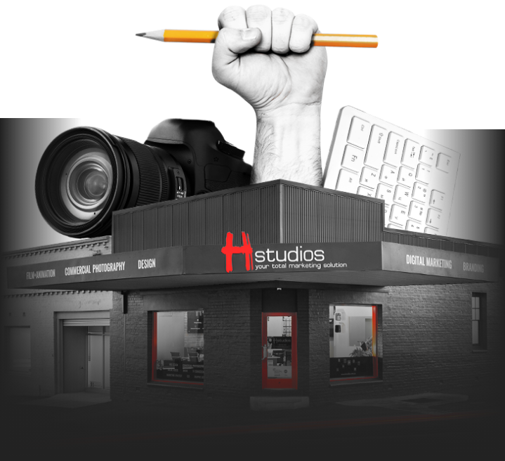 Image of Hstudios from outside, inside and in meeting room