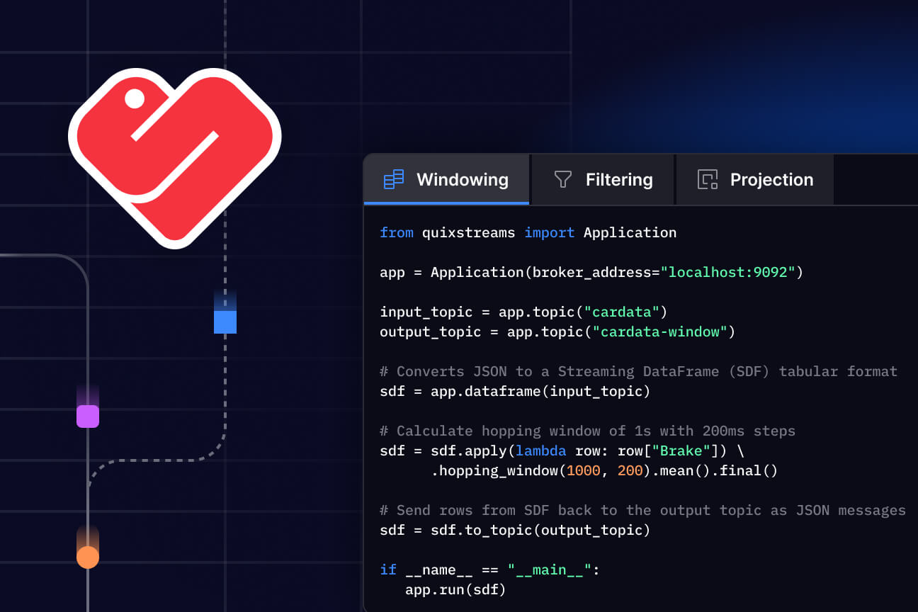 Graphic showing Quix Streams windowing code