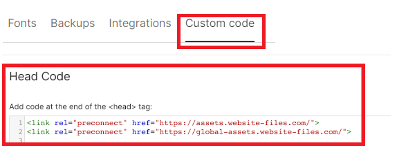 Adding Preconnect code to Head Code in Webflow