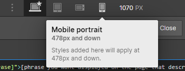 The mobile portrait option in Webflow
