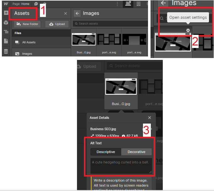 Adding alt text to images in the Webflow designer