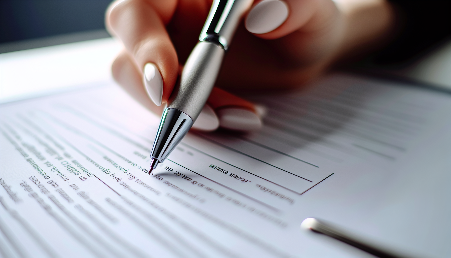 Hand holding a pen signing a bank nomination form