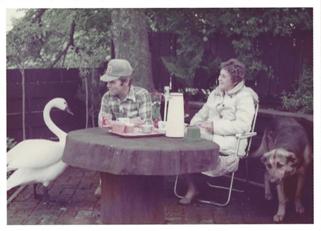 Tony and Henny Stallman having breakfast with animals at the Twin Valley Zoo.