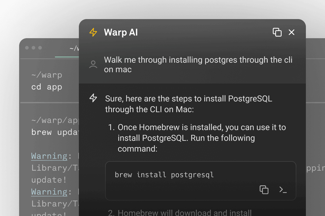 Ask warp AI walkthrough