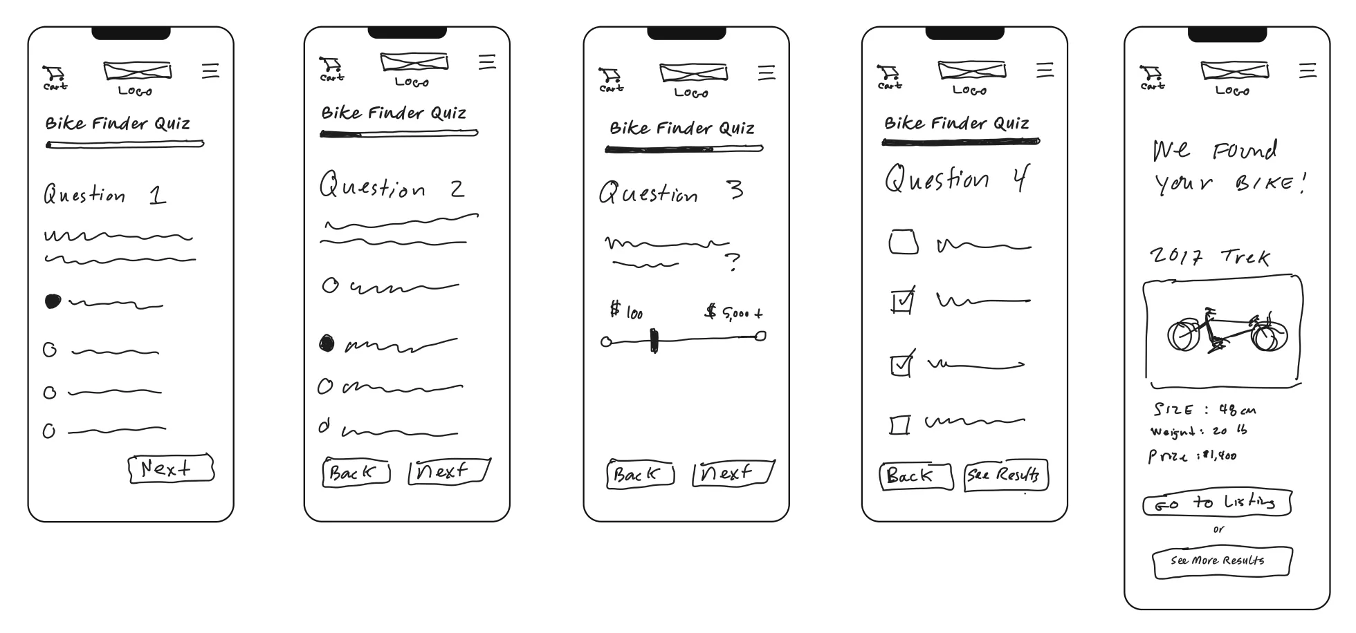 Bike Swap low fidelity wireframe preview.