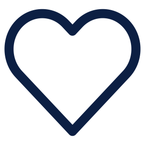 A heart icon with a navy blue border.