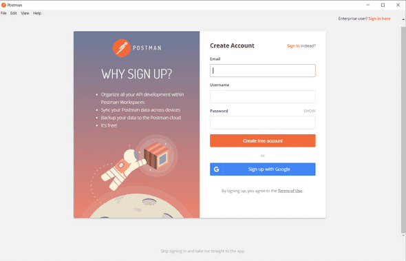 Postman Sign Up