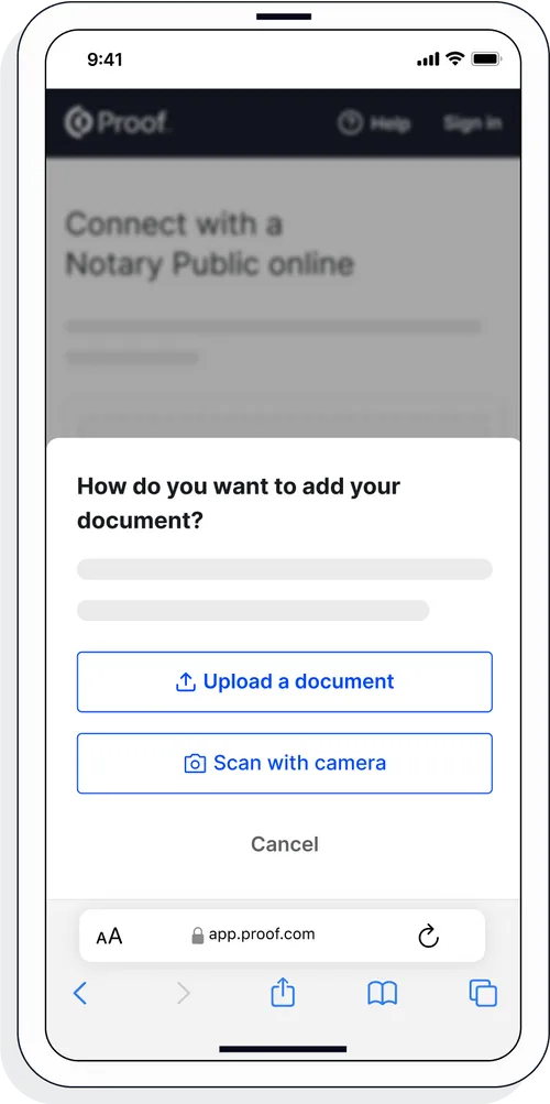 Product image on mobile phone showing how Notarize works