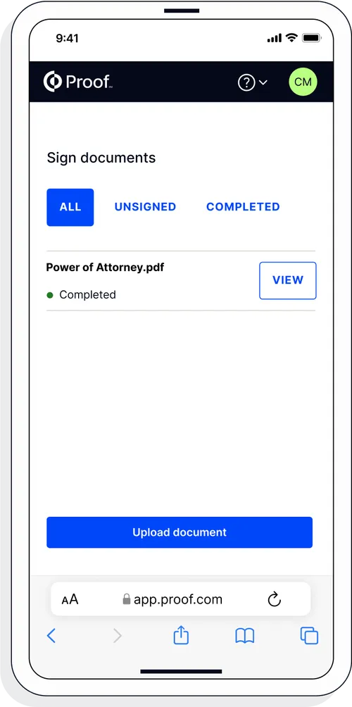 UI of a notarization meeting on a phone