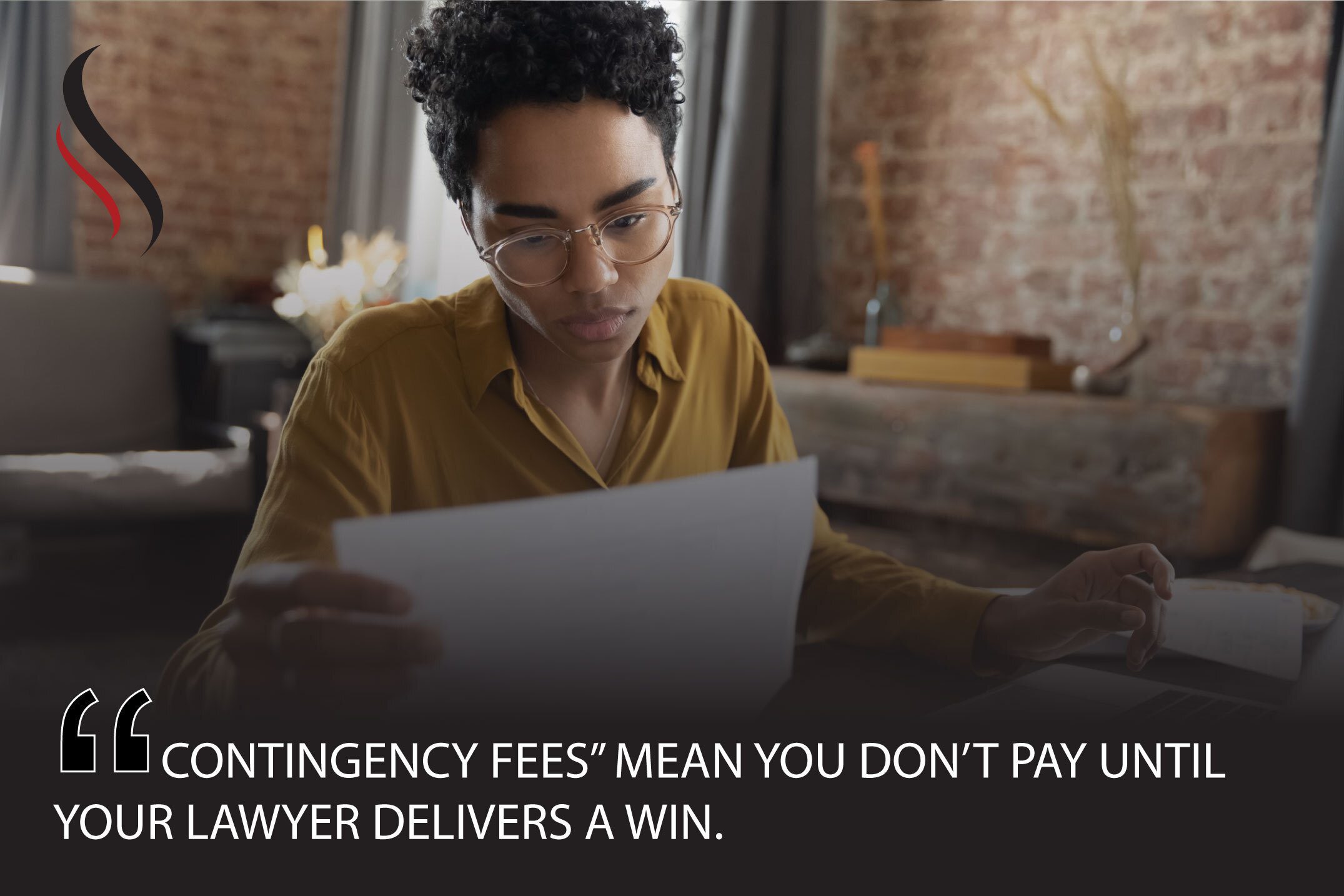 A woman looking at a document explaining what does it cost to sue someone.