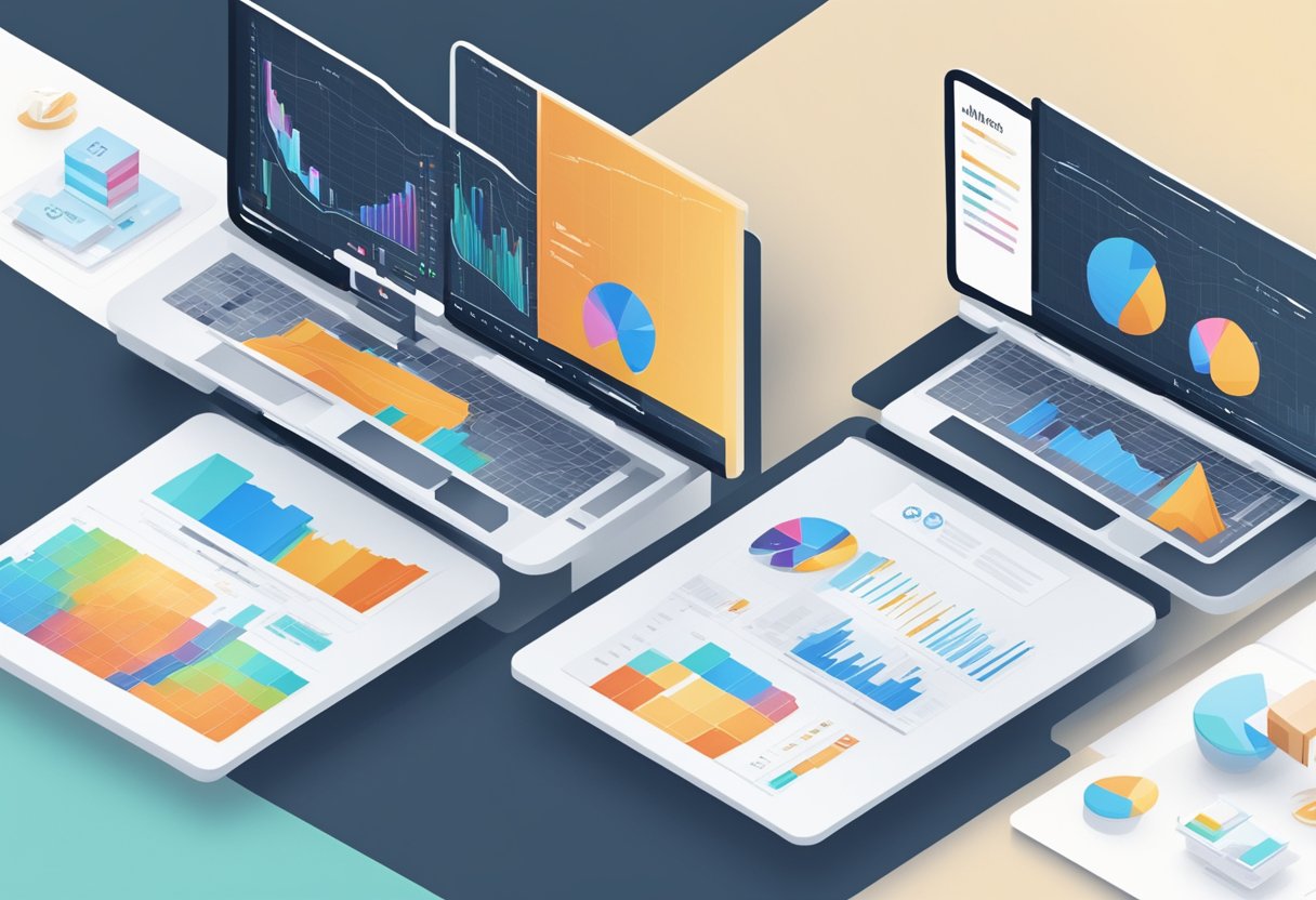 A split screen showing two different website layouts with analytics data overlayed for comparison