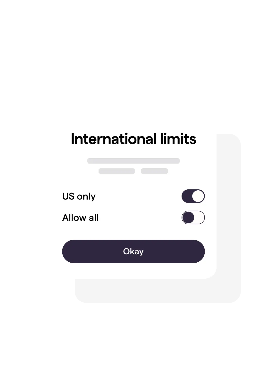 Charlie app mockup featuring international limits functionality.