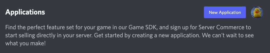 create a new discord app, screenshot 1