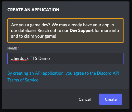 create a new discord app, screenshot 2