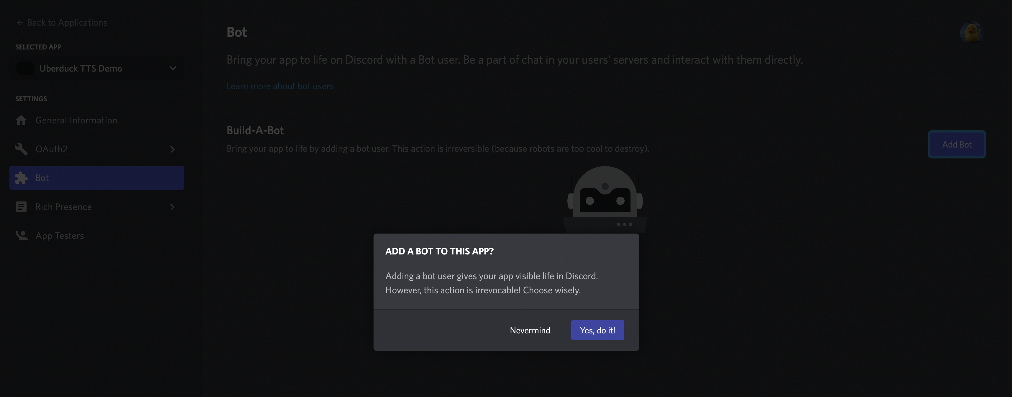 create a discord bot user