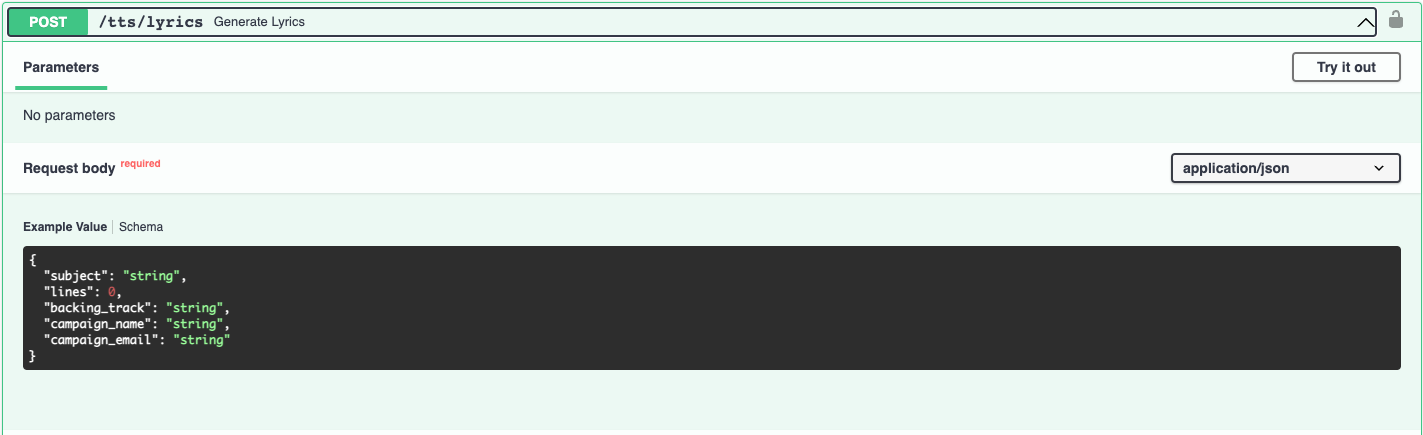 screenshot of lyrics docs