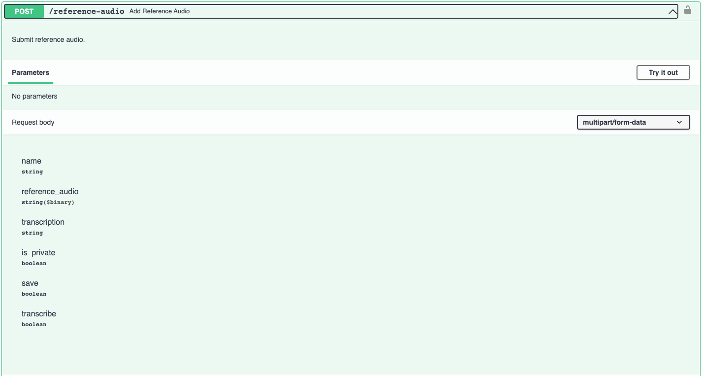 screenshot of reference audio docs