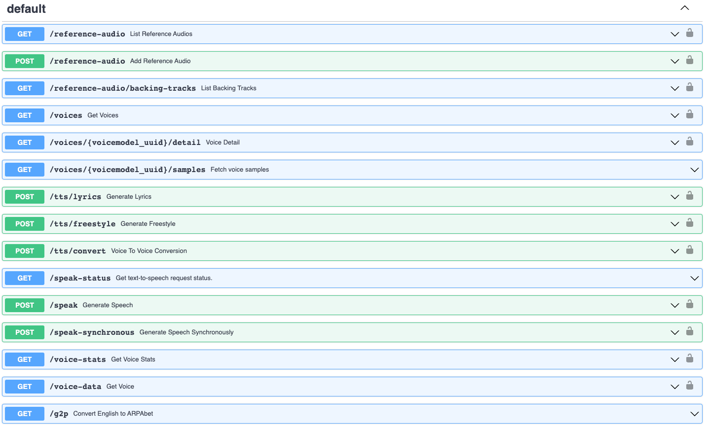 screenshot of api docs