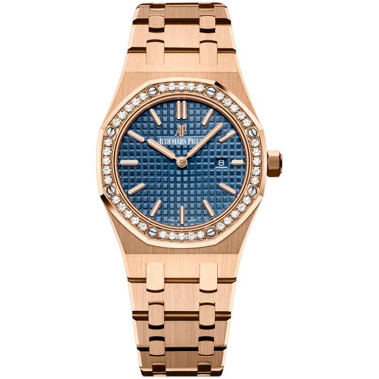 Audemars Piguet, Royal Oak, 67651OR, Blue Dial, Quartz, Rose Gold ...