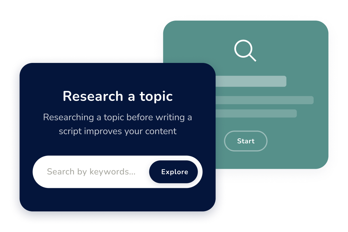 UI illustration showing get your script and search a topic options