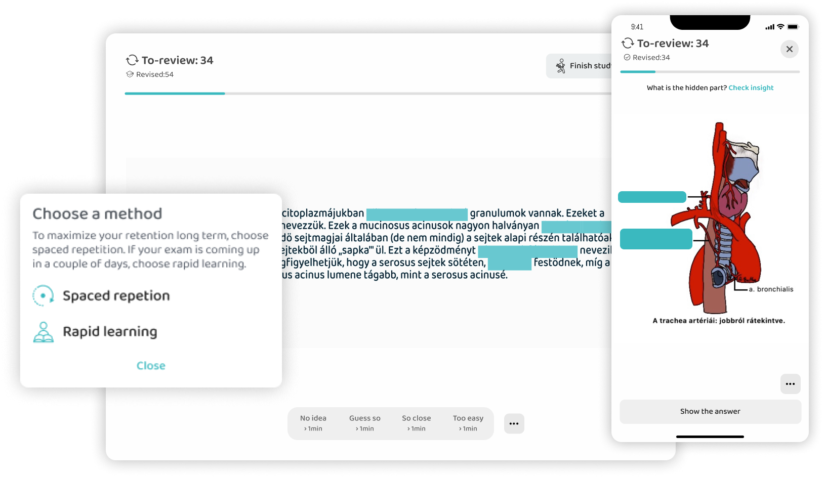 study methods shown on iPad (spaced repetition, rapid learning)