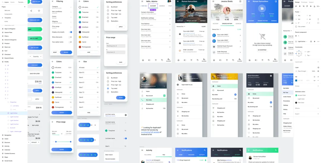 Figma Android UI kit - mobile app templates