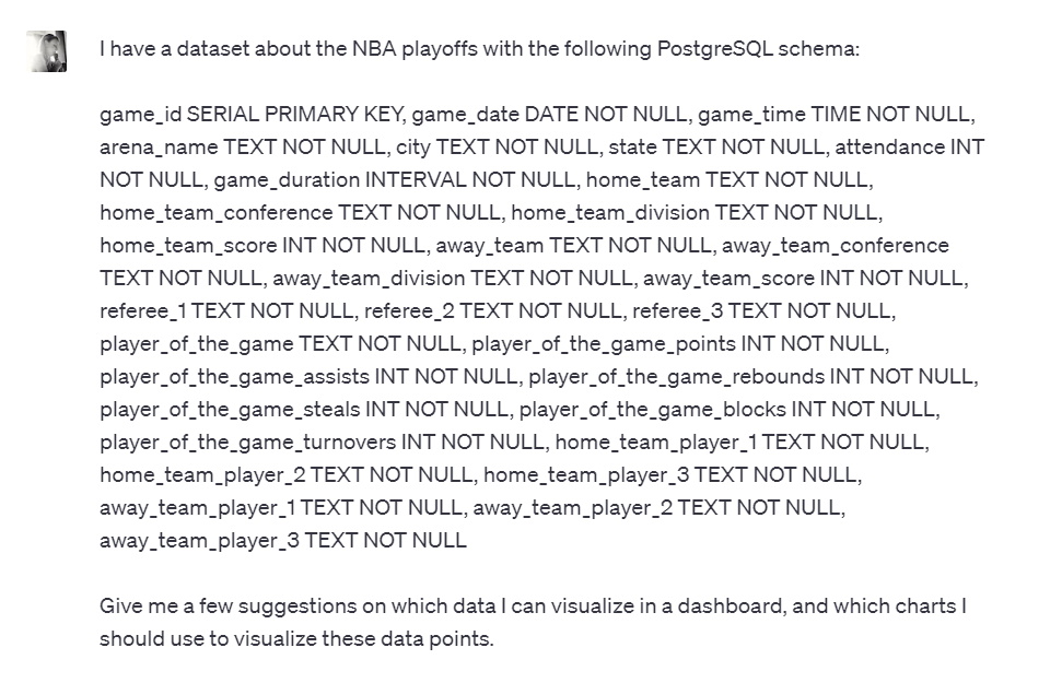 Example of a prompt to use ChatGPT for data visualization