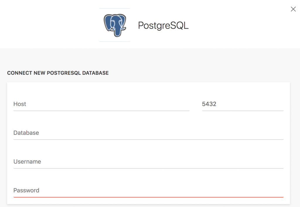 UI showing how to connect a PostgreSQL database to Luzmo