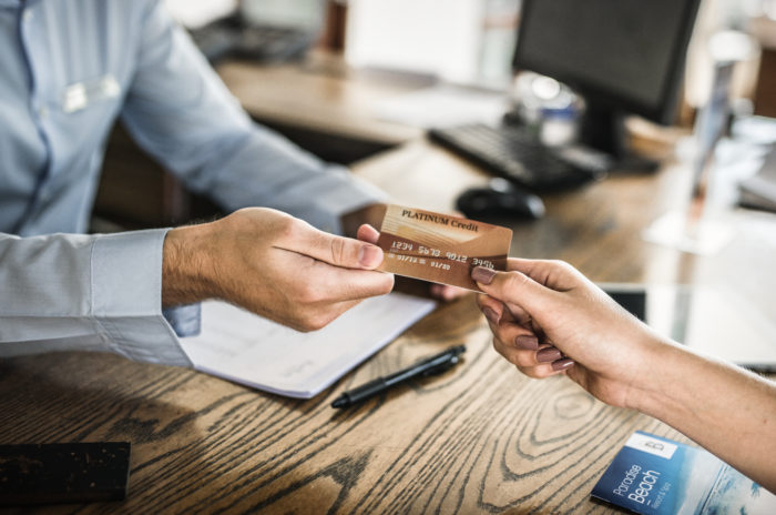 Credit card transaction at hotel check-in