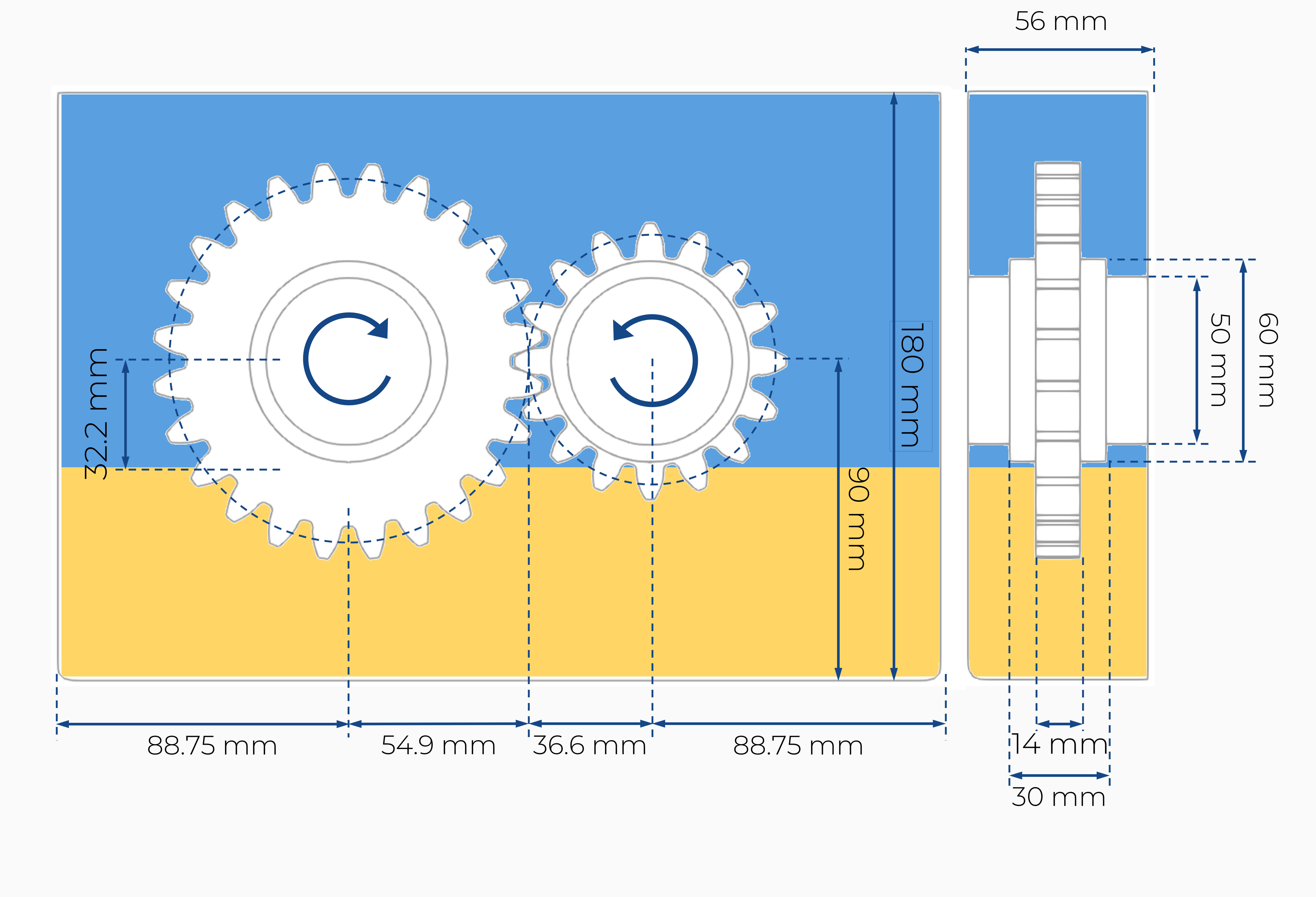 Design drawing of the gearbox in the fluid domain