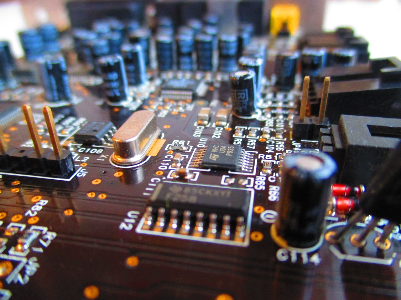 Closeup of electrical components on a PCB